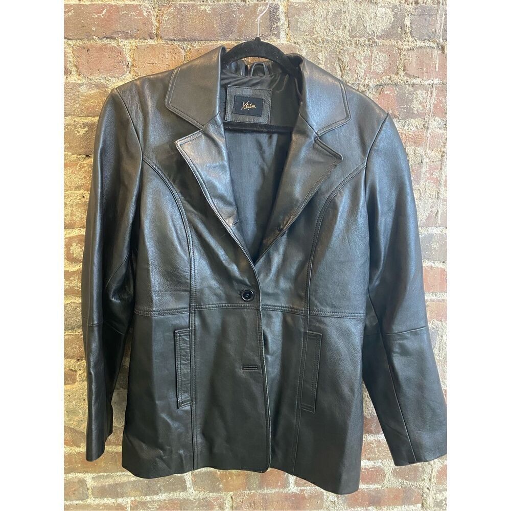 Xtrēm Genuine Leather Black Jacket Button Front Women’s Size XL